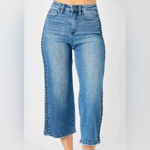 Judy Blue 14W Braided High Rise Crop Wide Leg Jeans Denim